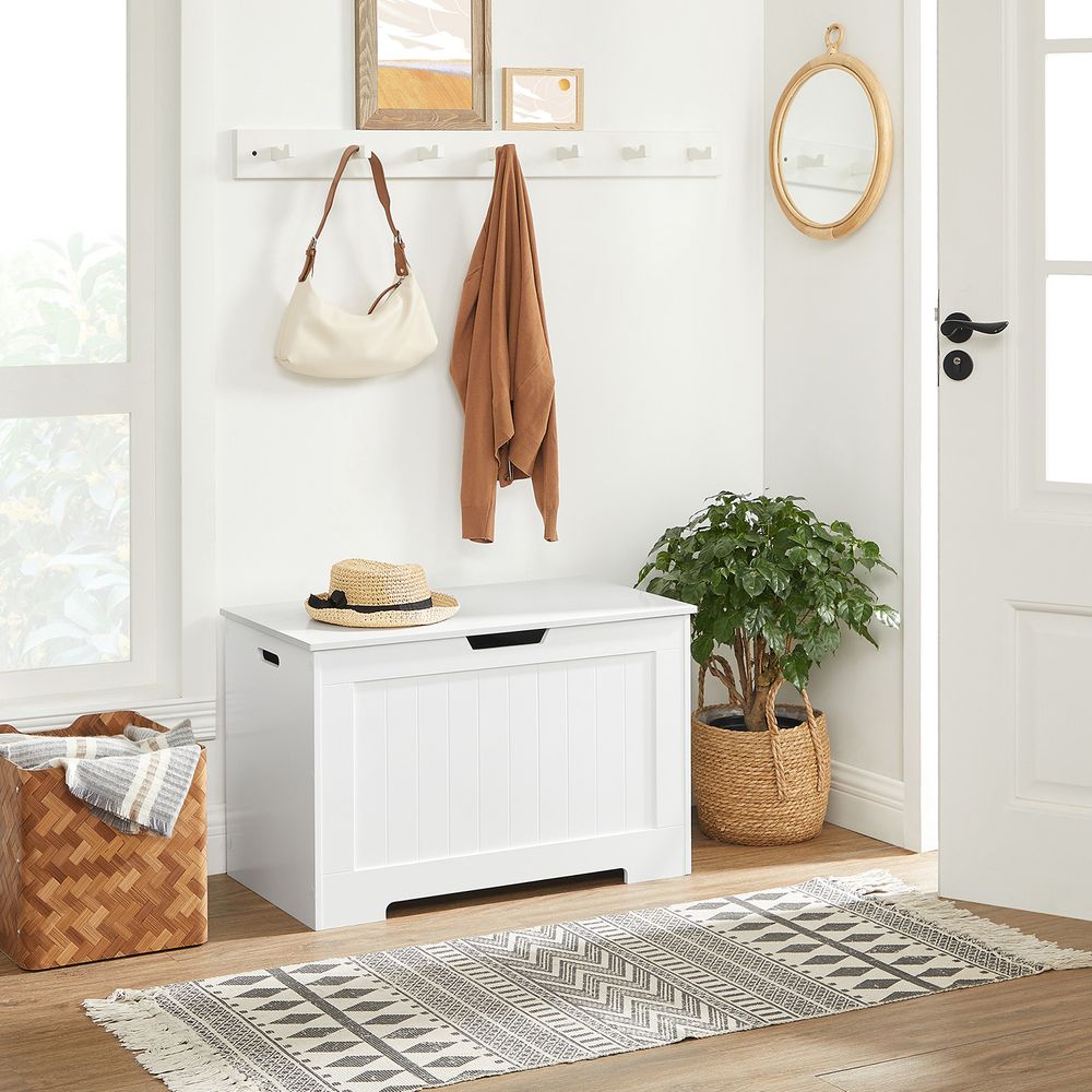 Storage Bench - MDF - White - Large Capacity for Shoes and Toys