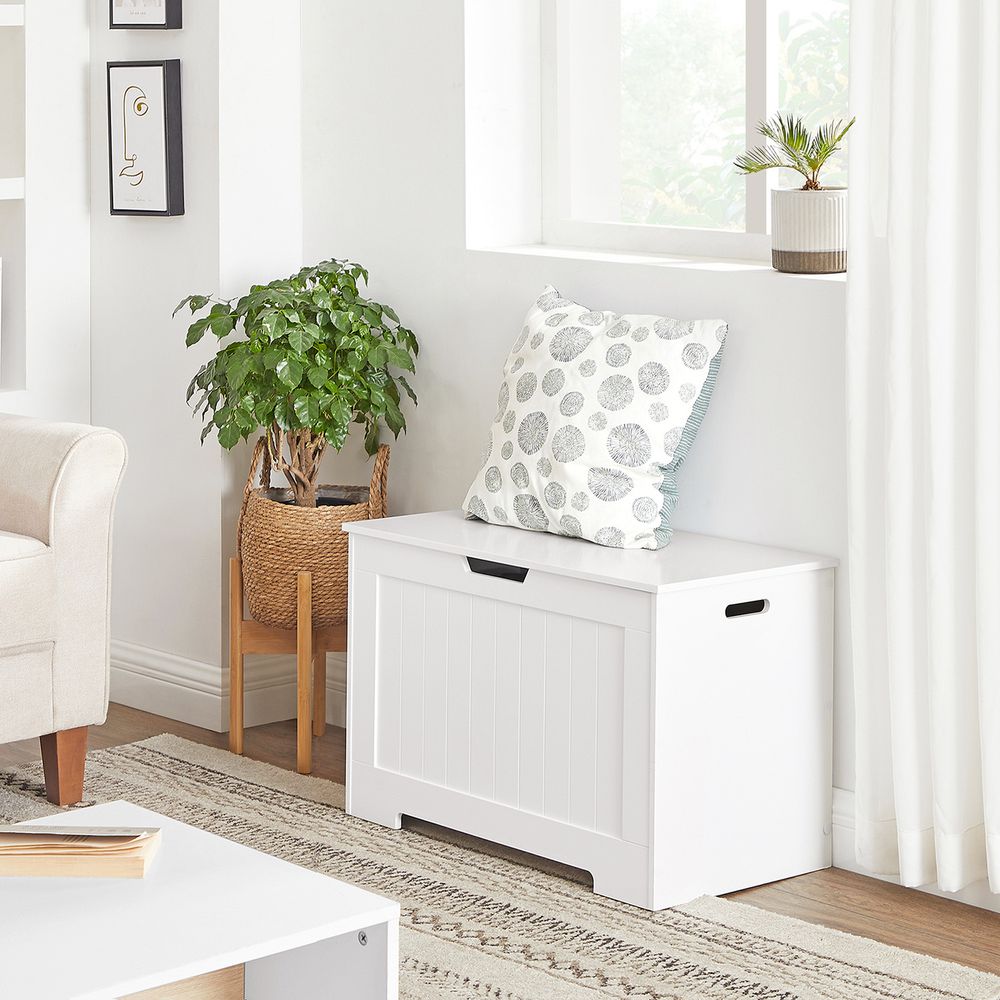 Storage Bench - MDF - White - Large Capacity for Shoes and Toys