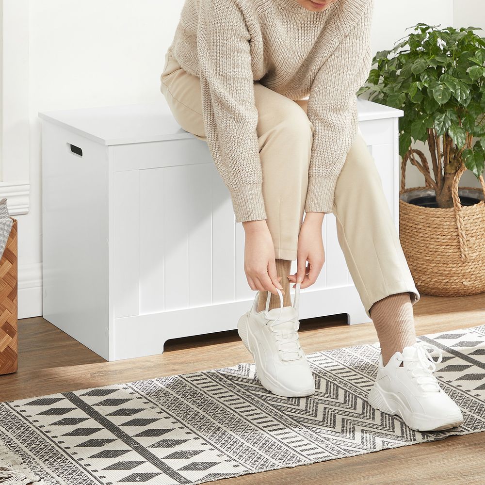 Storage Bench - MDF - White - Large Capacity for Shoes and Toys