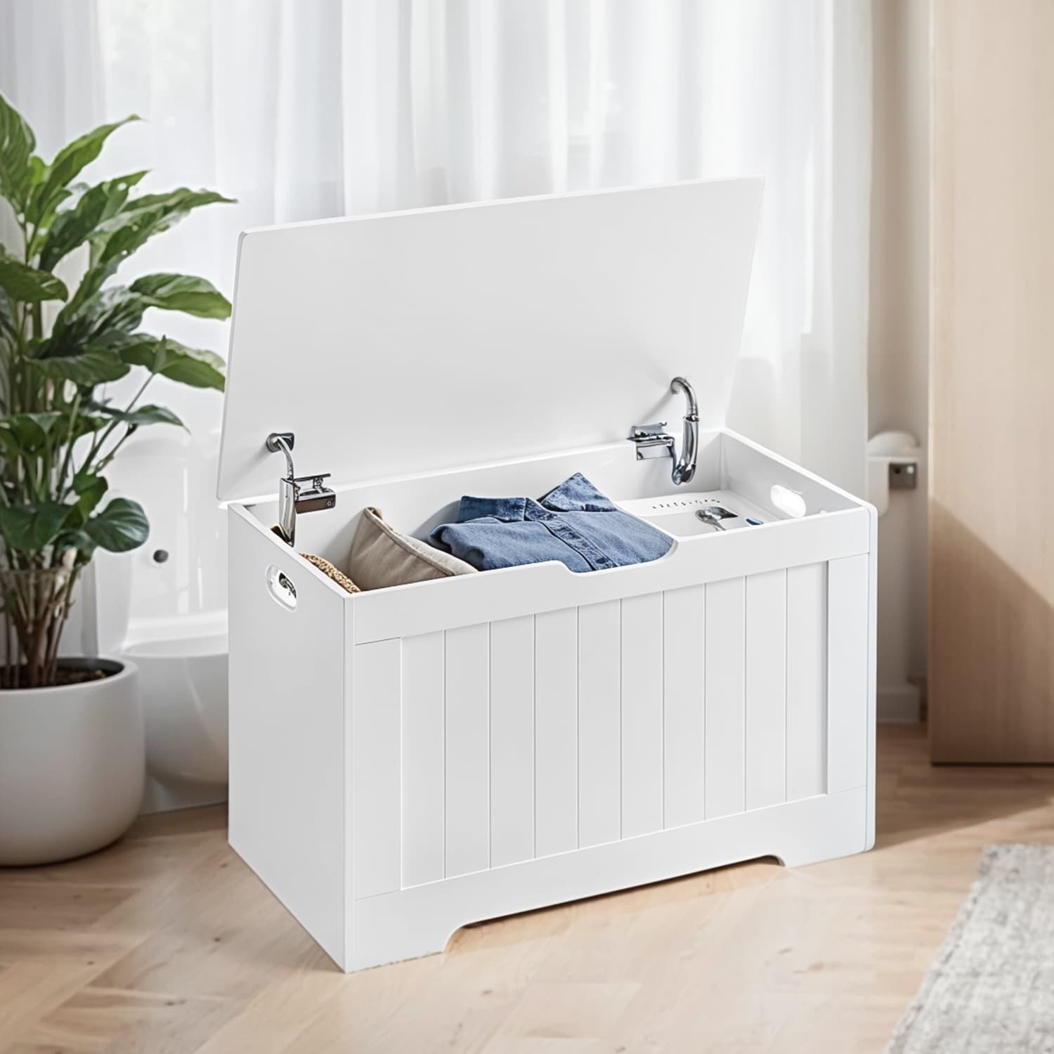 Entryway Storage Cabinet - MDF - White - Multi-functional Shoe Bench and Toy Box