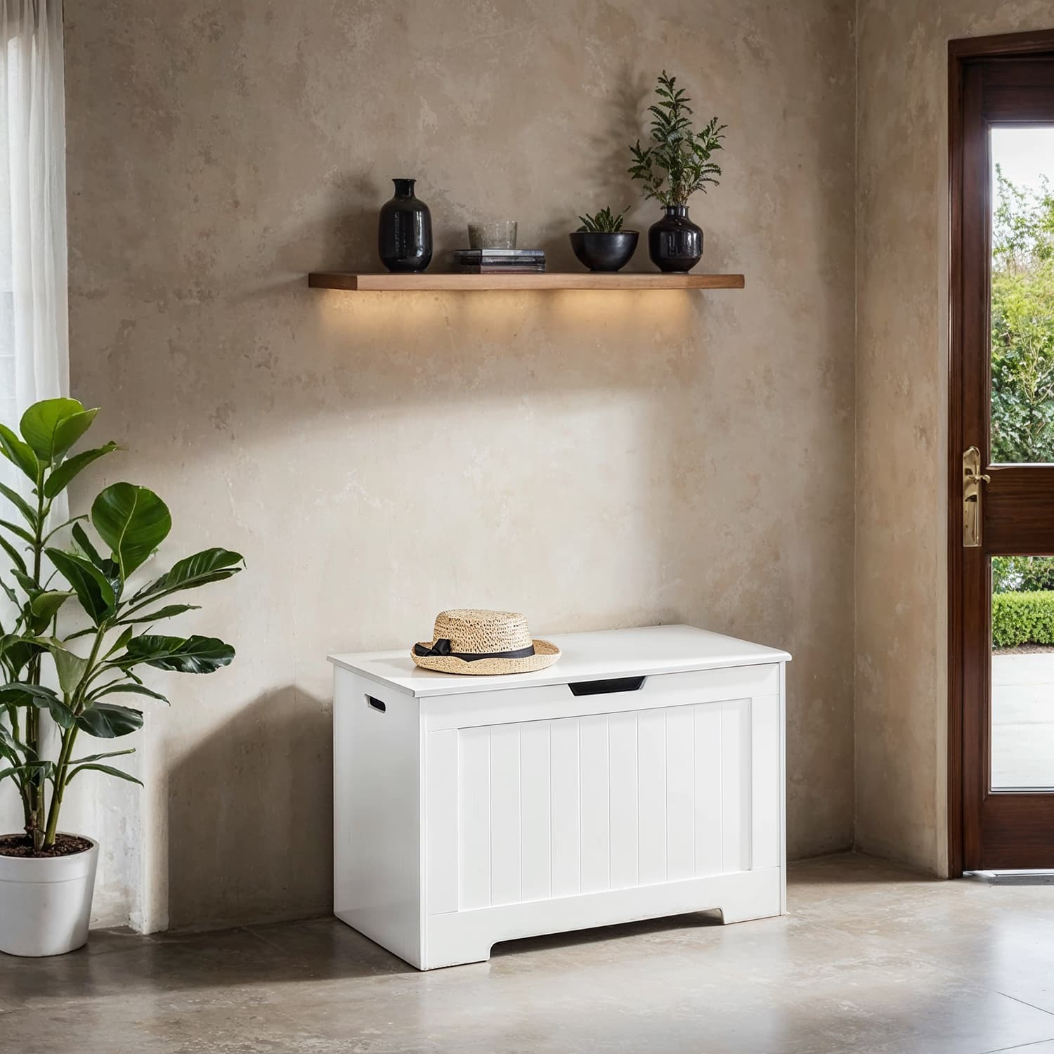 Entryway Storage Cabinet - MDF - White - Multi-functional Shoe Bench and Toy Box