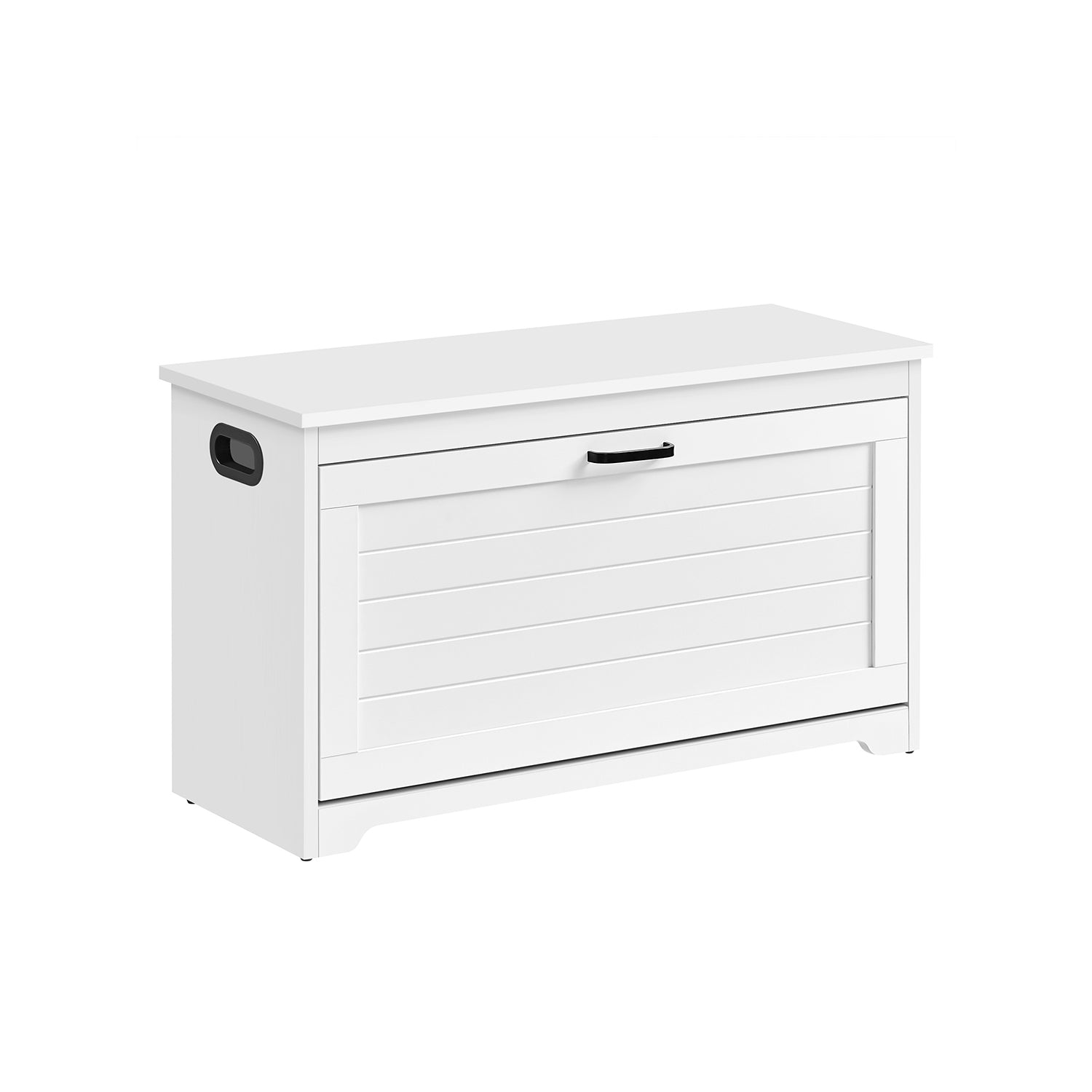 Shoe Bench - Wood - Cloud White - Adjustable Interior Divider and Folding Door