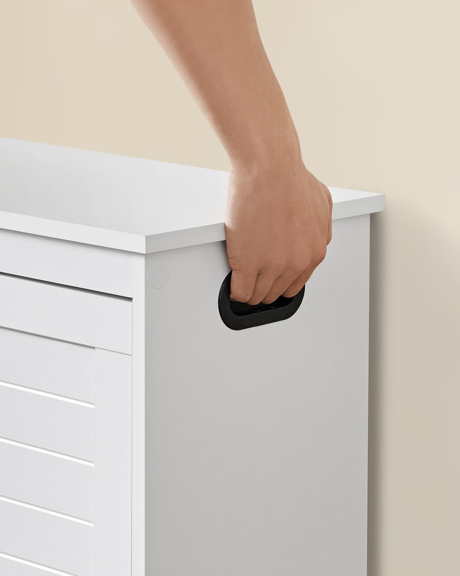Shoe Bench - Wood - Cloud White - Adjustable Interior Divider and Folding Door