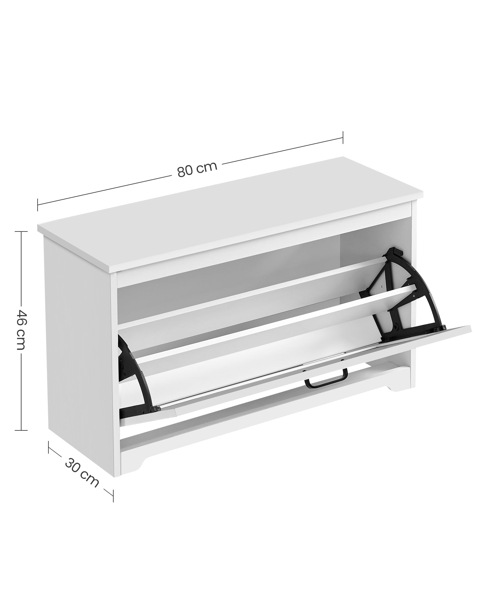 Shoe Bench - Wood - Cloud White - Adjustable Interior Divider and Folding Door