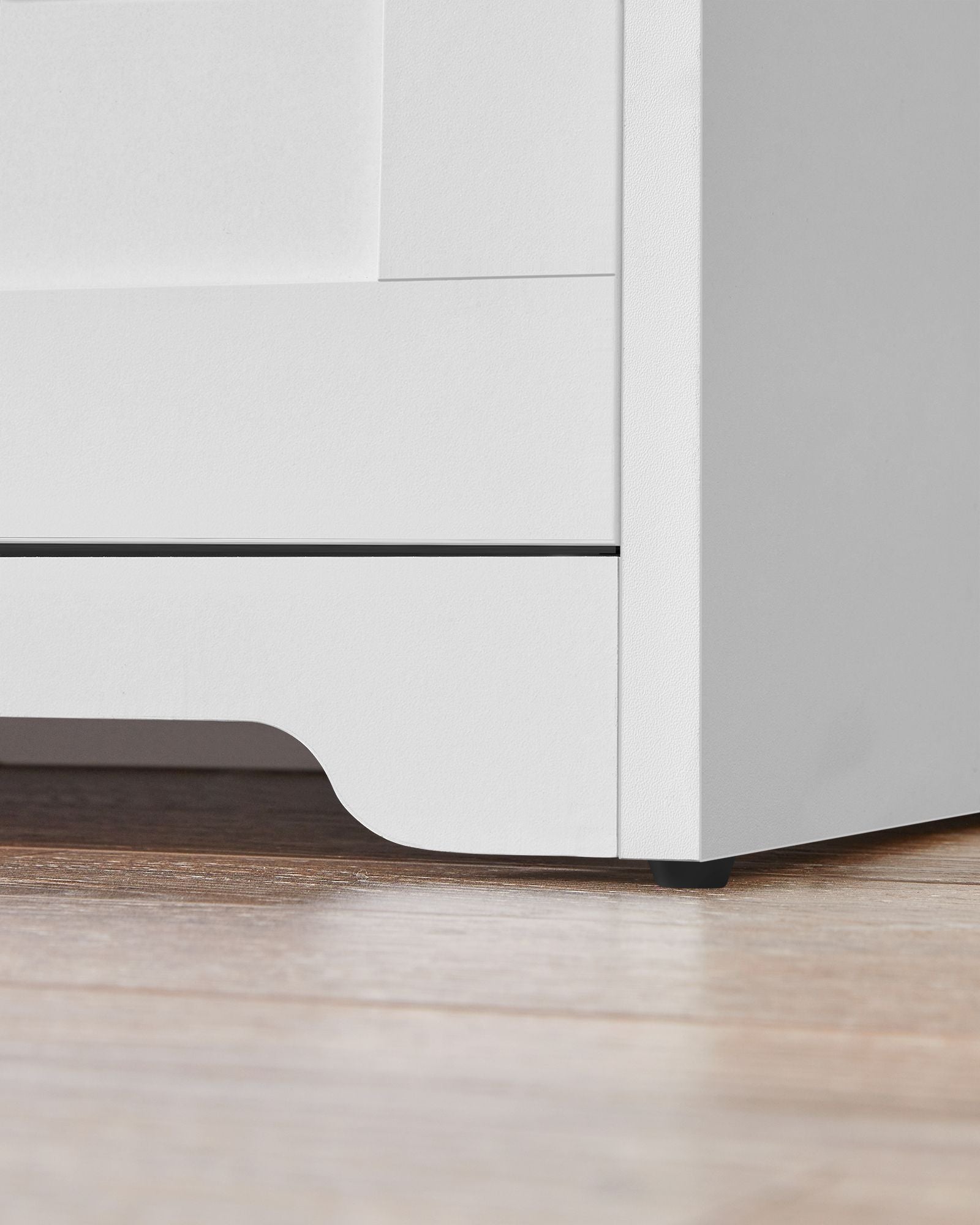 Shoe Bench - Wood - Cloud White - Adjustable Interior Divider and Folding Door