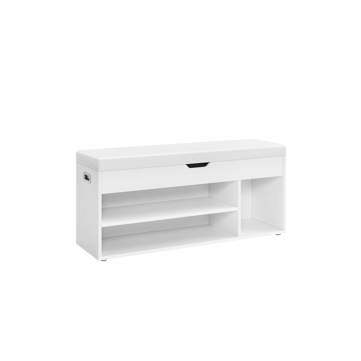 Storage Bench - Wood - White - Padded Seat with Hidden Chest and 2 Shelves