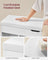 Storage Bench - Wood - White - Padded Seat with Hidden Chest and 2 Shelves