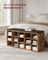 Shoe Rack Bench - Engineered Wood - Rustic and Caramel Brown - 15 Open Storage Compartments with Cushion