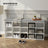 Entryway Storage Bench - 15 Open Compartments - Upholstered Fabric - White and Grey