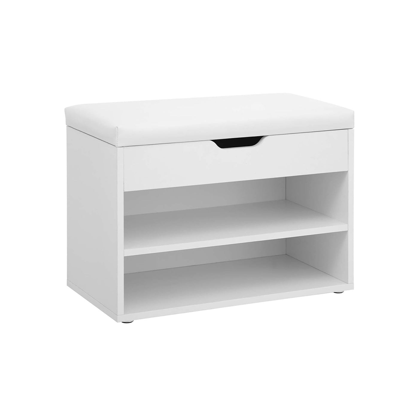 Shoe Bench - Wood - White and Gray - Padded Seat with Storage Compartments