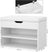 Shoe Bench - Wood - White and Gray - Padded Seat with Storage Compartments