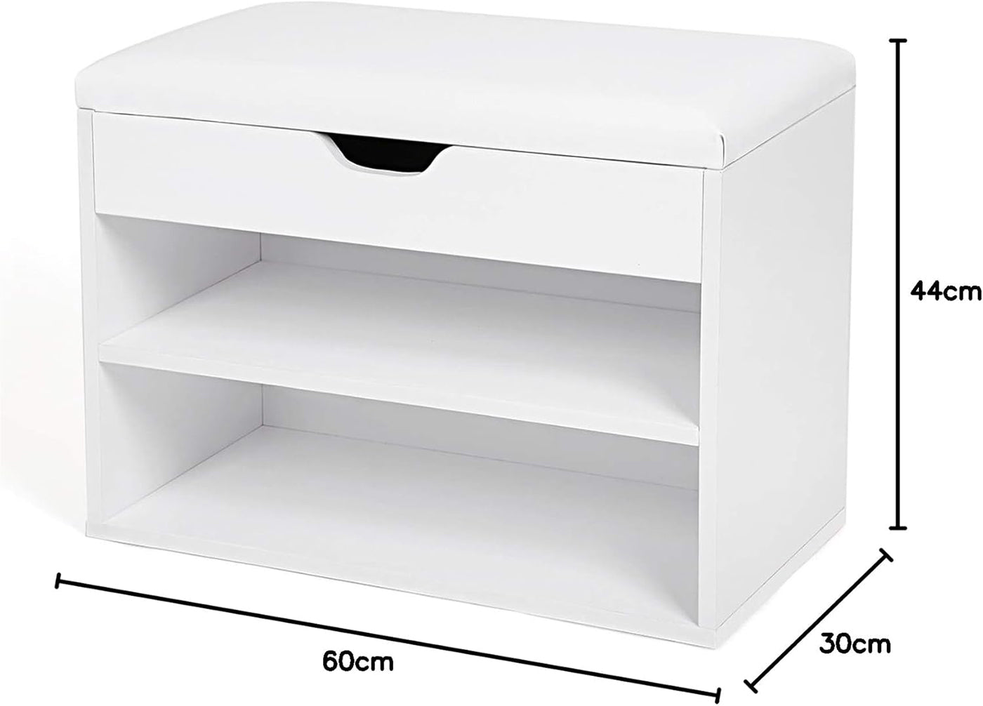 Shoe Bench - Wood - White and Gray - Padded Seat with Storage Compartments