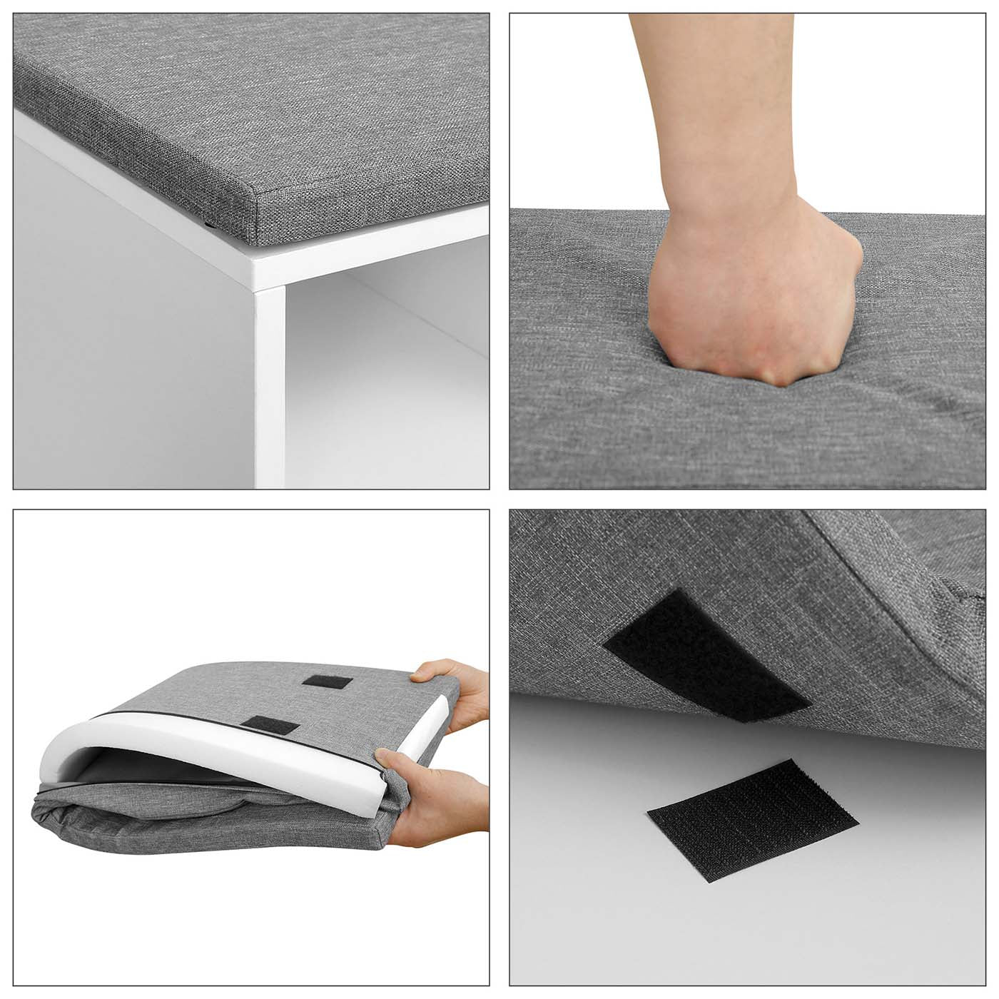Open Compartments Shoe Bench - E1-Grade Wood and Foam Padding - White Frame