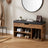 Entryway Storage Bench - Wood - Brown - Cushioned with Hidden Compartment and Shelves