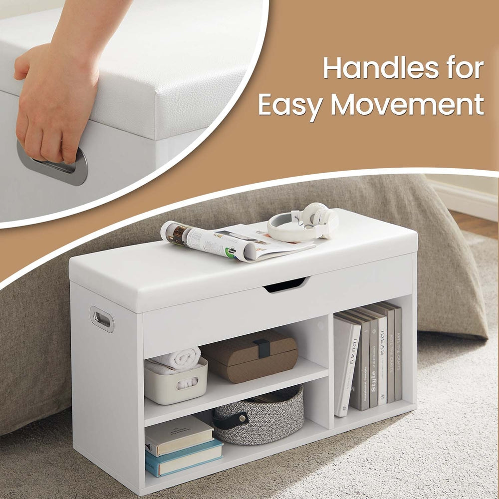 Shoe Storage Bench - Wood - White and Grey - Padded Seat with 3 Compartments