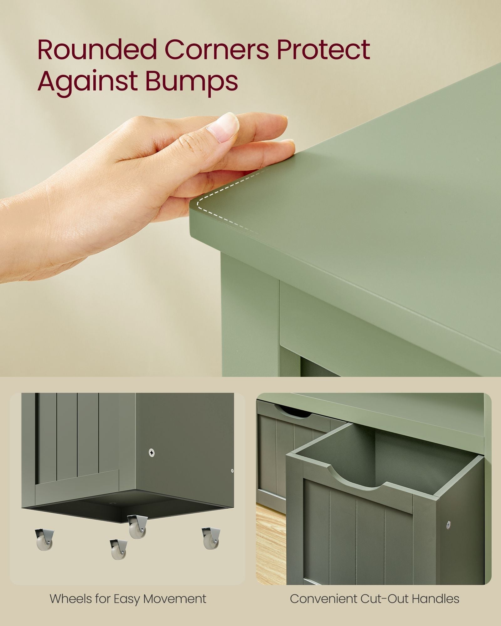 Toy Storage - Wood - Laurel Green - Mobile Unit with 3 Drawers