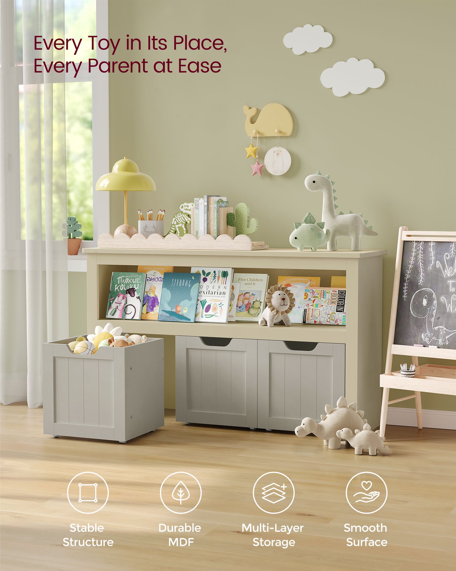 Toy Storage Unit - Mobile with 3 Drawers - Wood - White