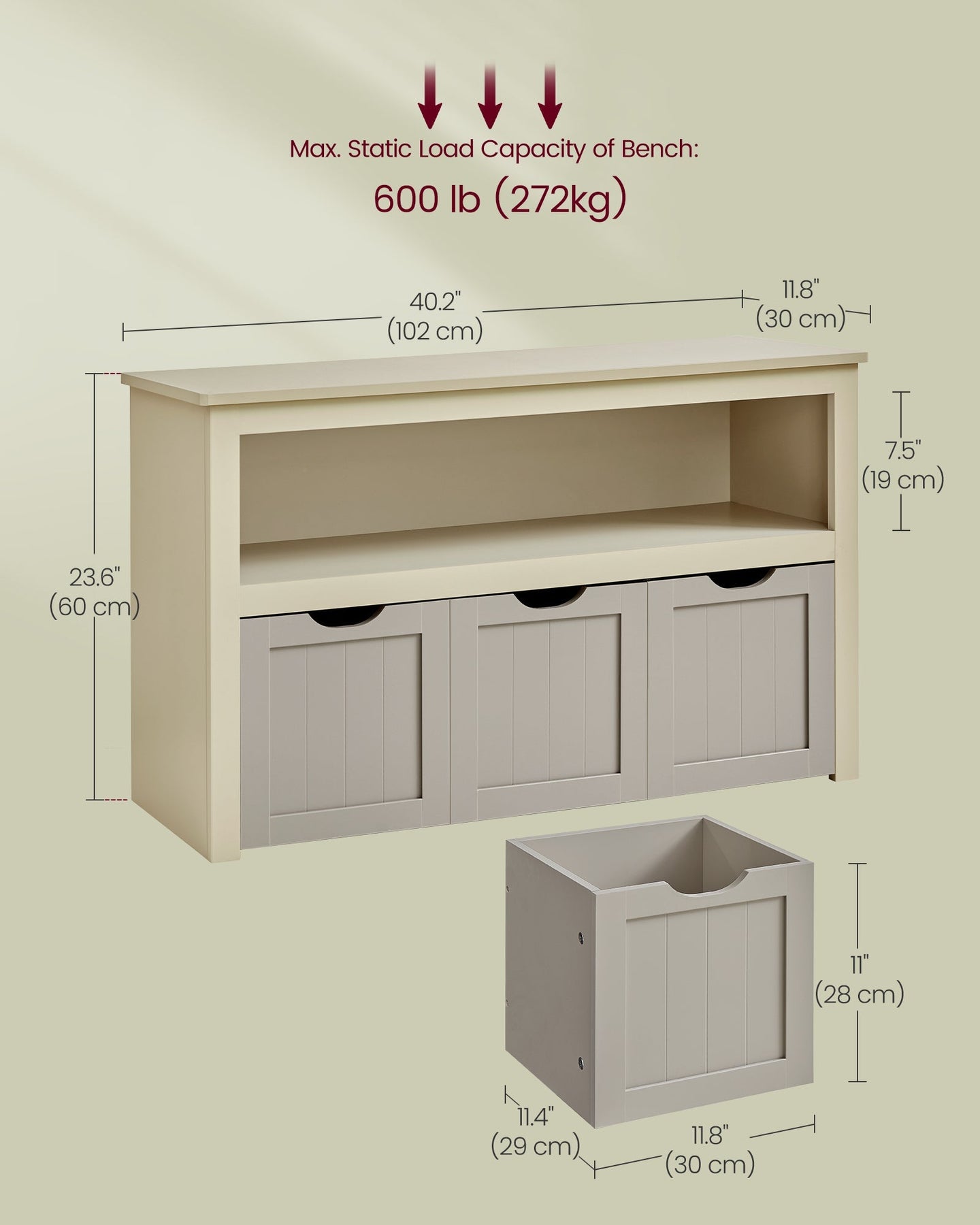 Toy Storage Unit - Engineered Wood - Sand Beige - Mobile Design with 3 Drawers