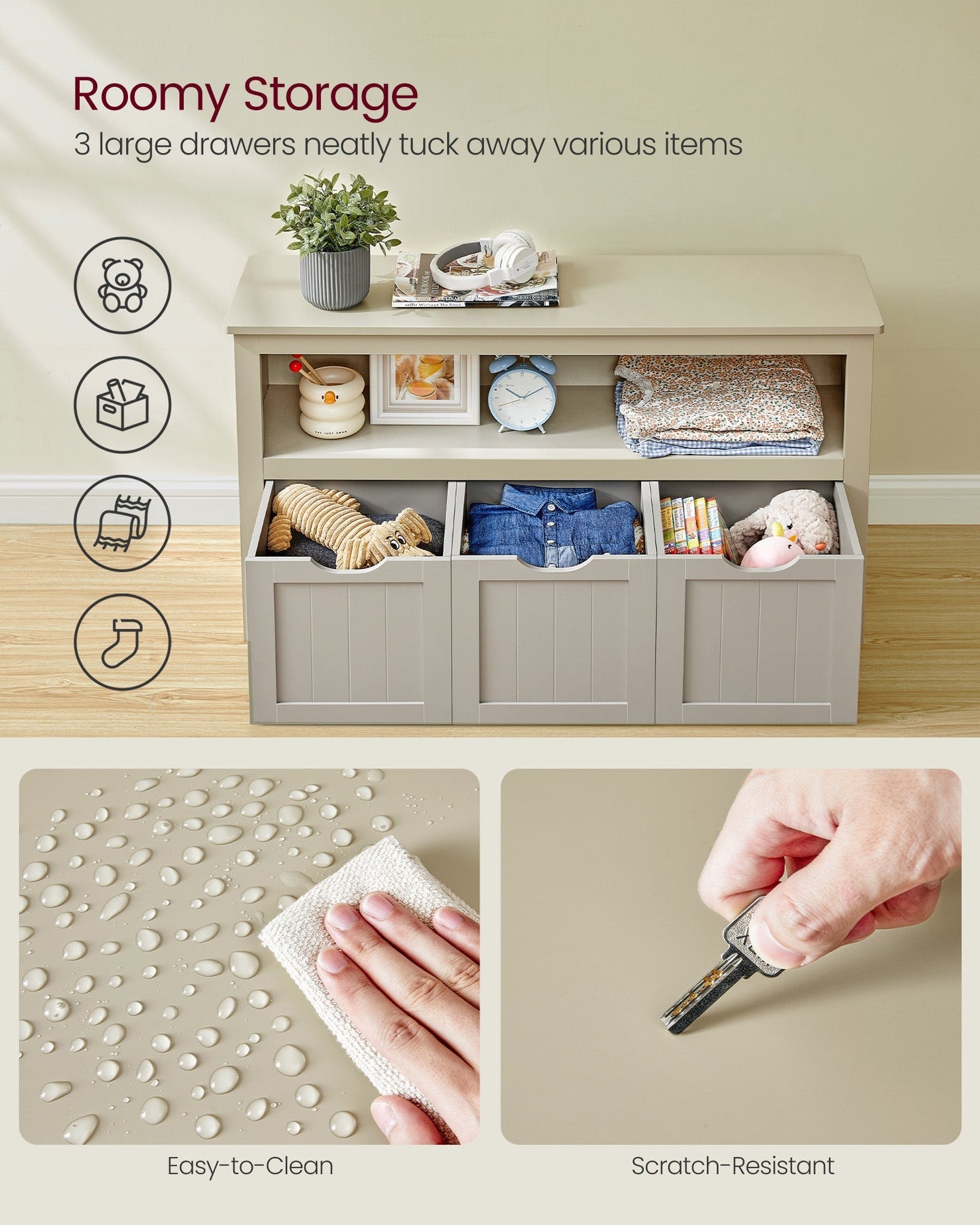 Toy Storage Unit - Mobile with 3 Drawers - Wood - White