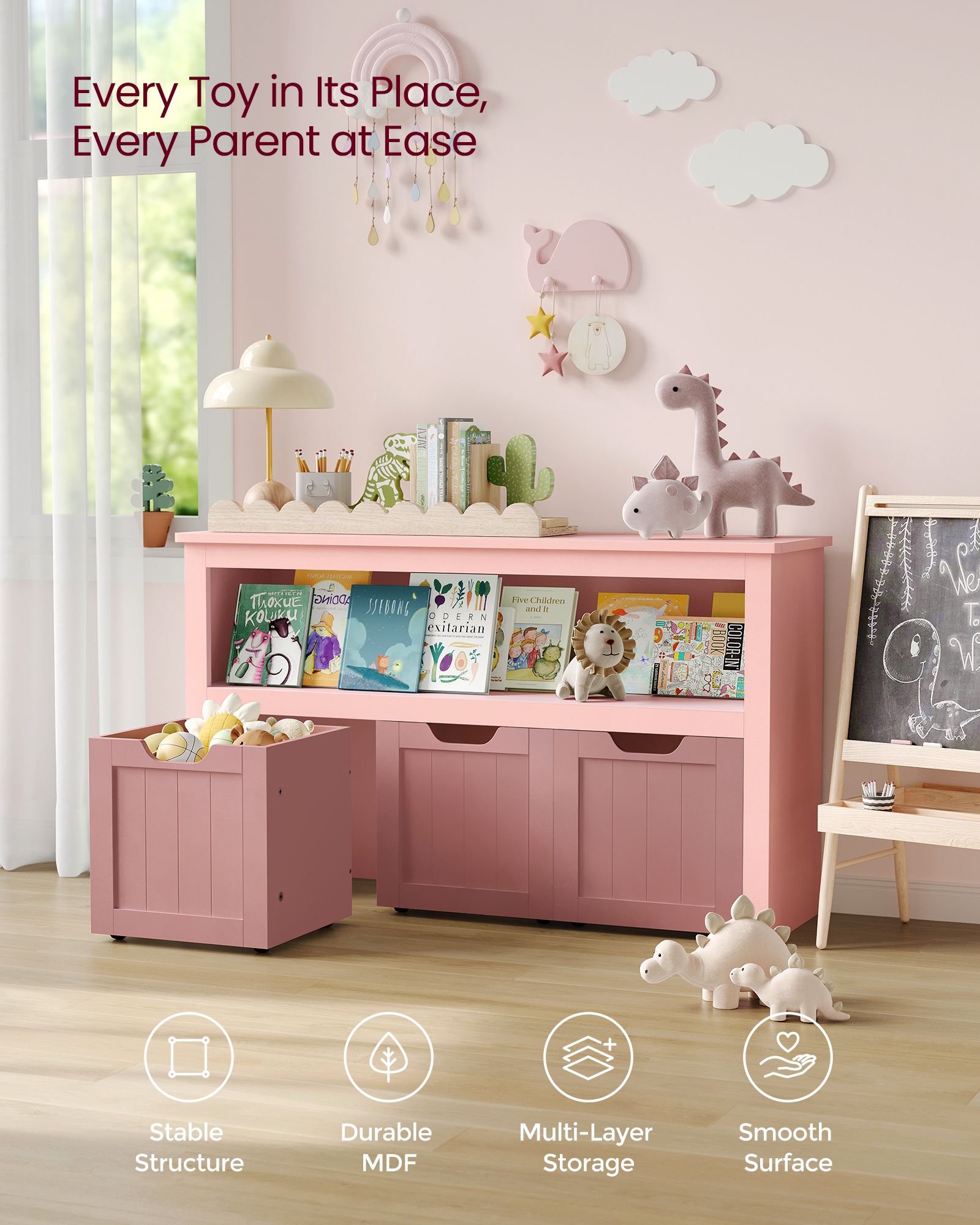 Toy Storage Unit - Mobile with 3 Drawers - Wood - White
