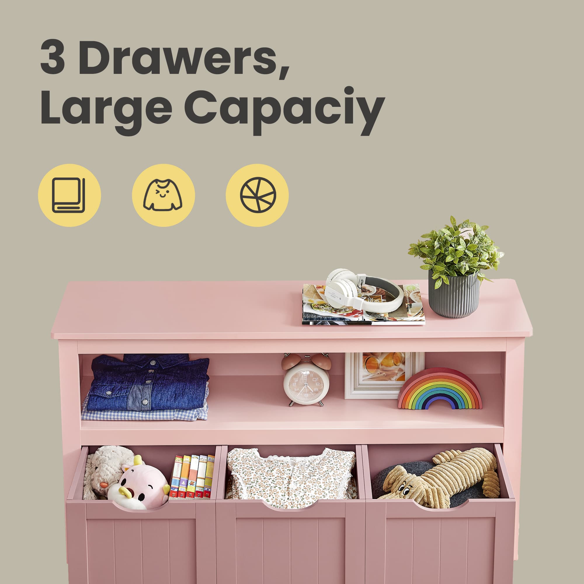 Toy Storage Cabinet - Mobile with 3 Drawers - Engineered Wood - Laurel Green