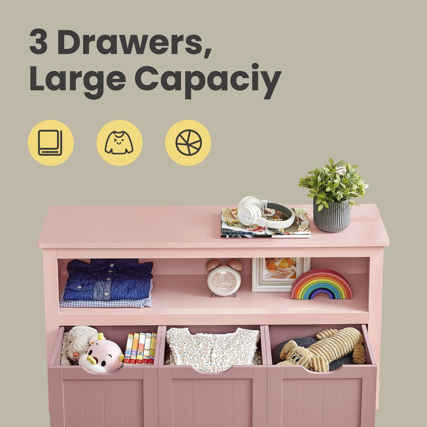 Toy Storage Cabinet - Mobile with 3 Drawers - Engineered Wood - Laurel Green
