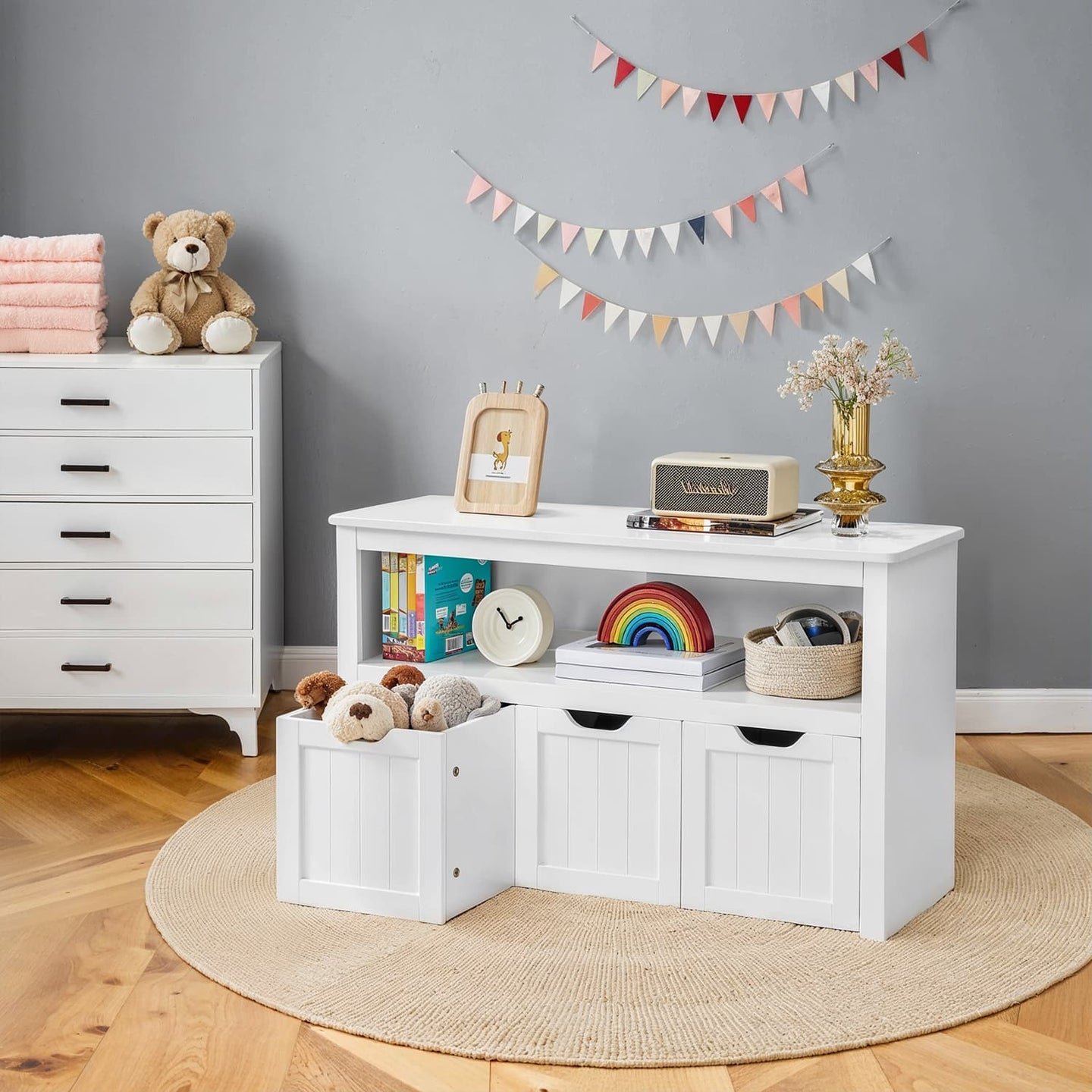 Toy Storage Cabinet - Mobile with 3 Drawers - Engineered Wood - Laurel Green