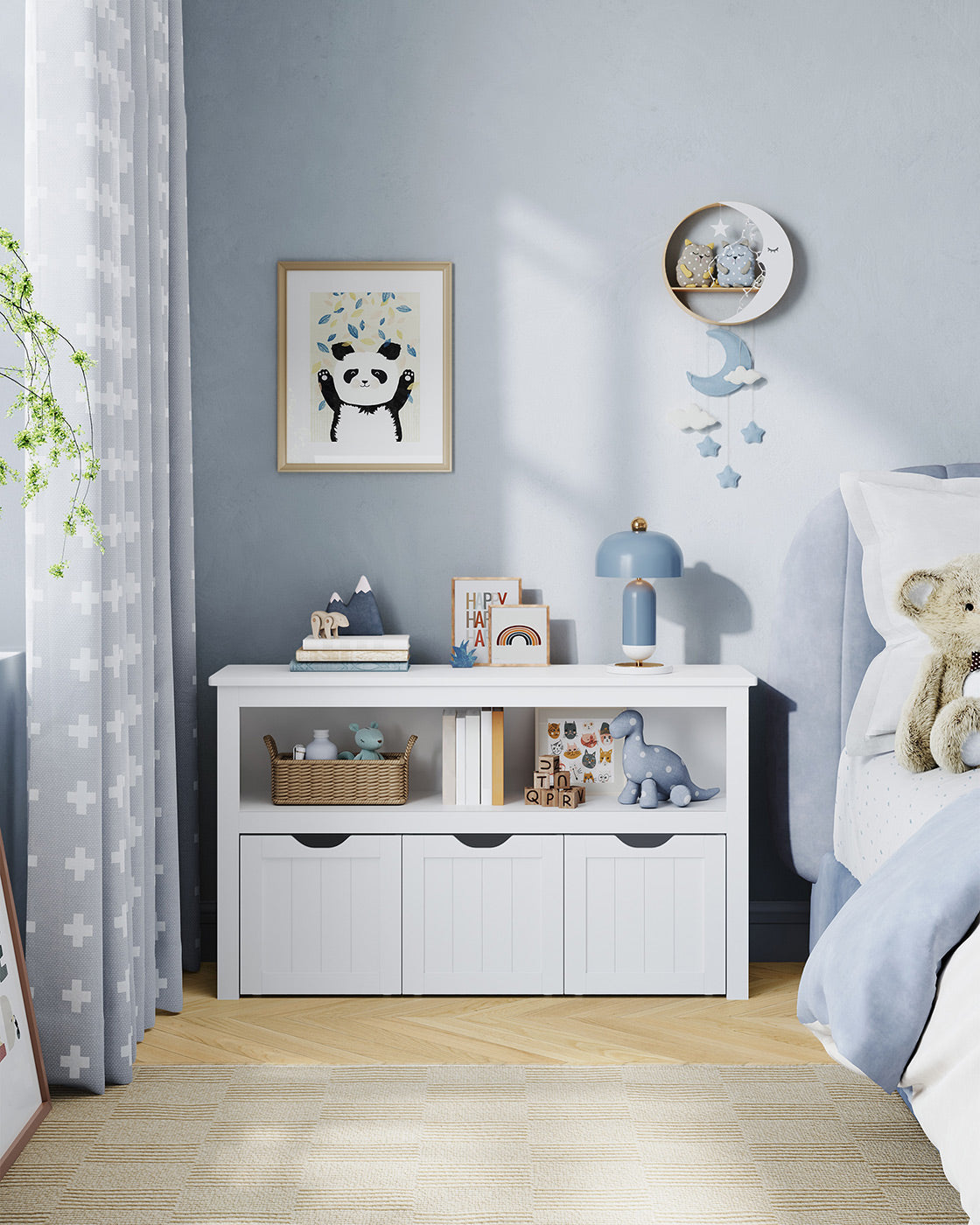 Toy Storage Unit - Mobile with 3 Drawers - Wood - White