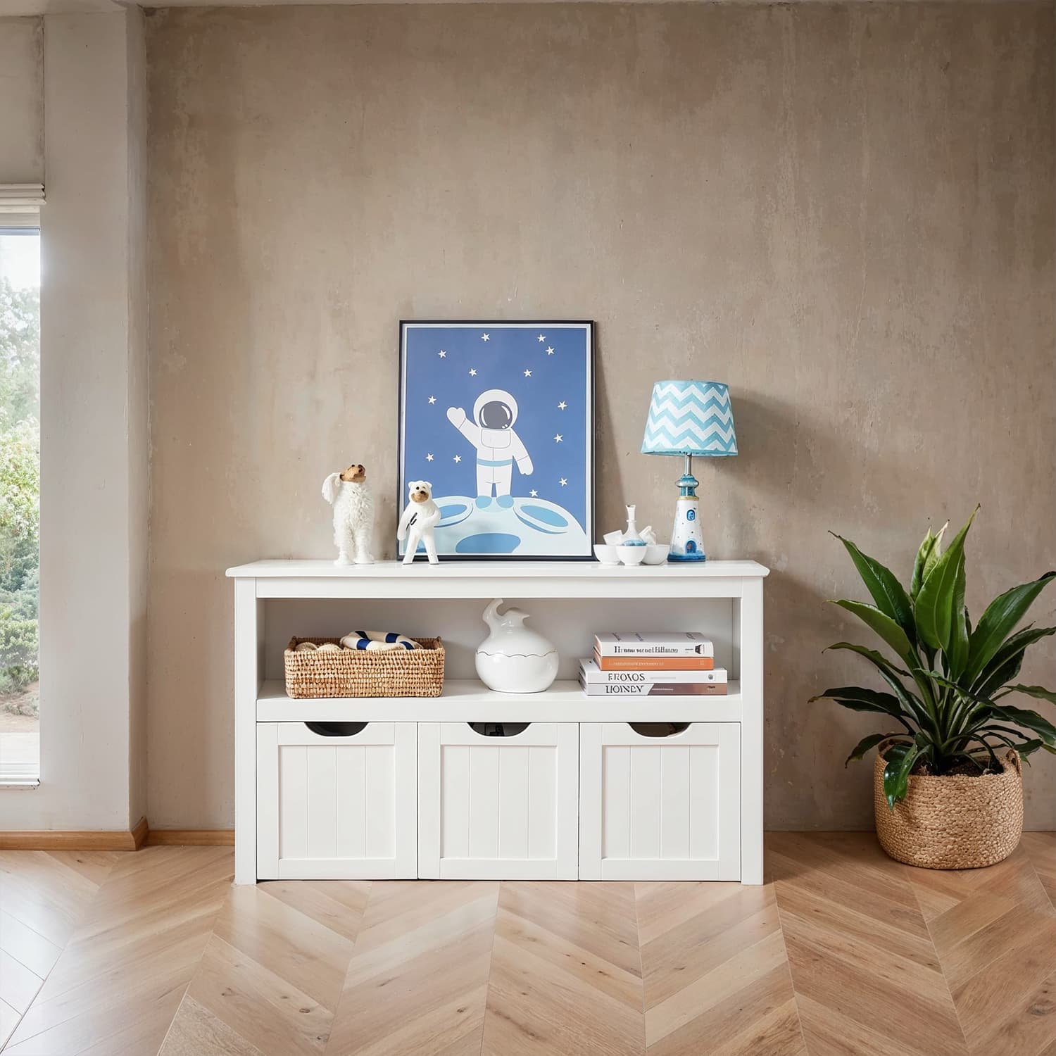 Toy Storage Cabinet - Mobile with 3 Drawers - Engineered Wood - Laurel Green