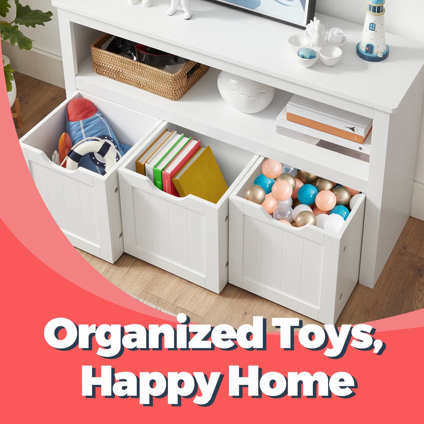 Toy Storage Cabinet - Mobile with 3 Drawers - Engineered Wood - Laurel Green