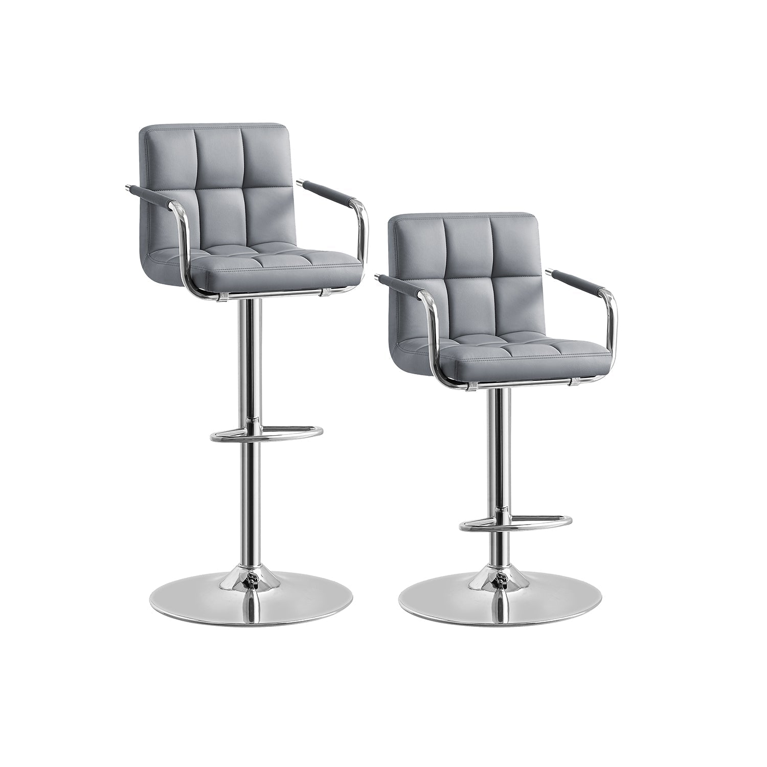 Bar Chair - Synthetic Leather - Light Grey - Height Adjustable