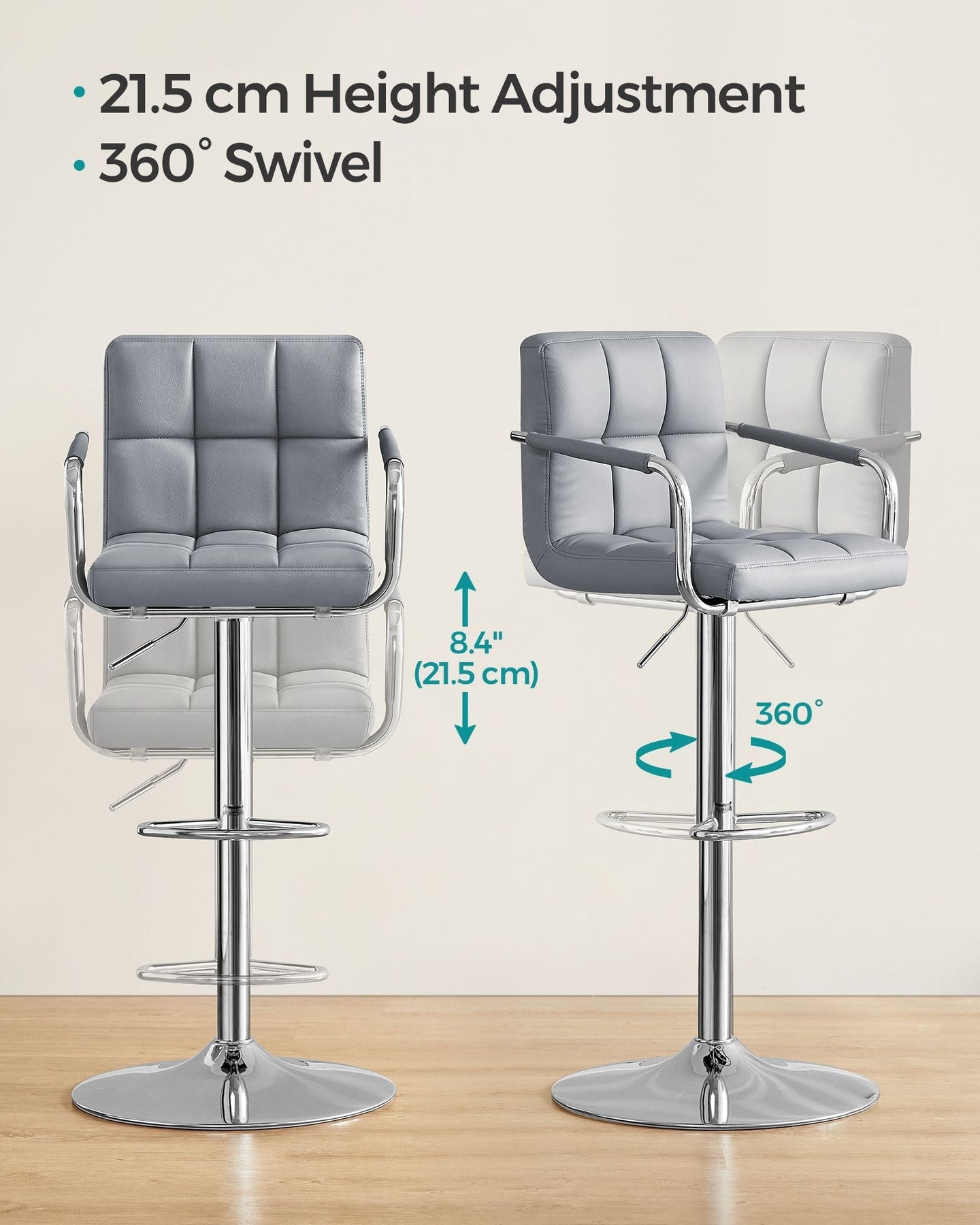 Bar Chair - Synthetic Leather - Light Grey - Height Adjustable