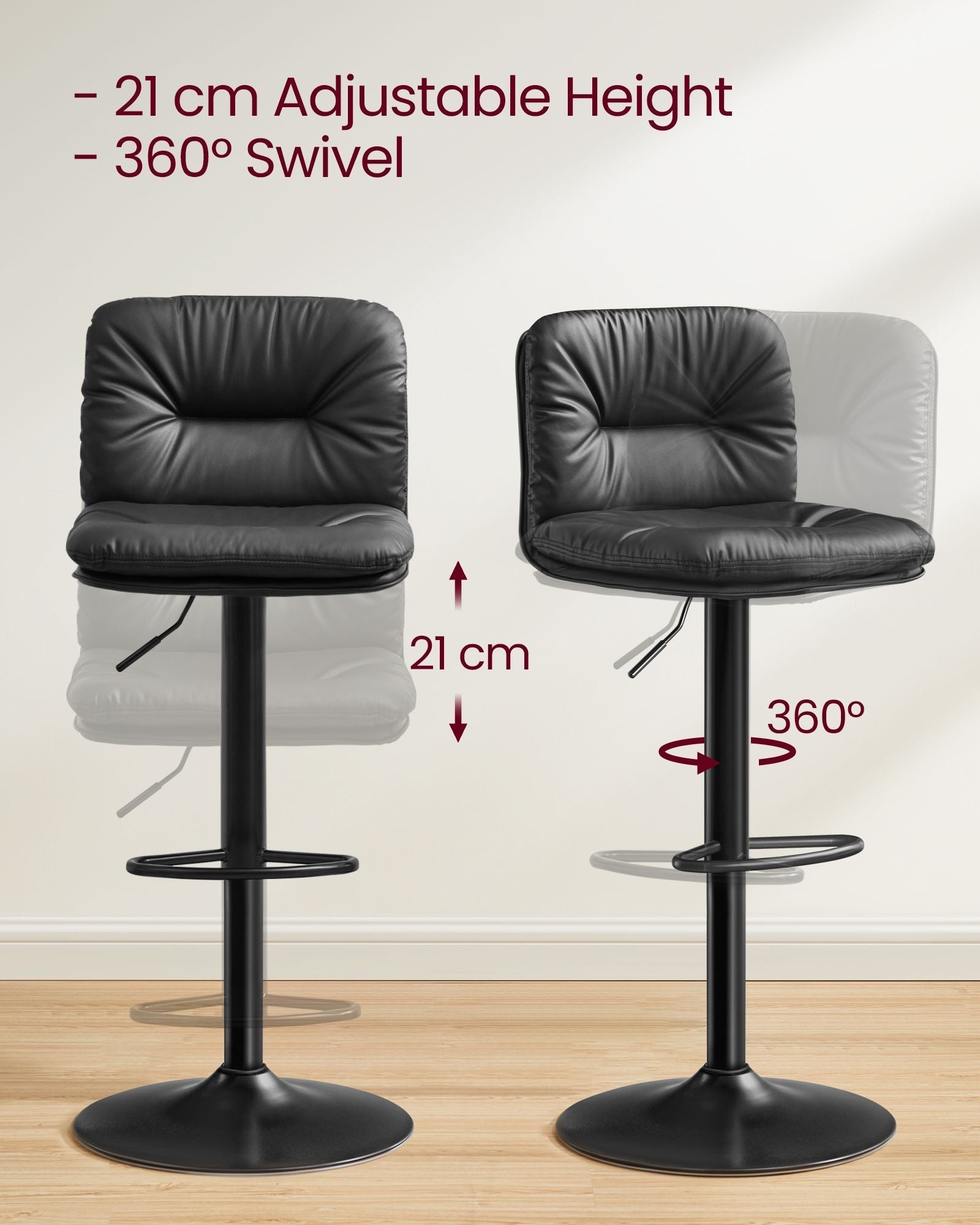 Bar Stools Set of 2 - PU - Adjustable