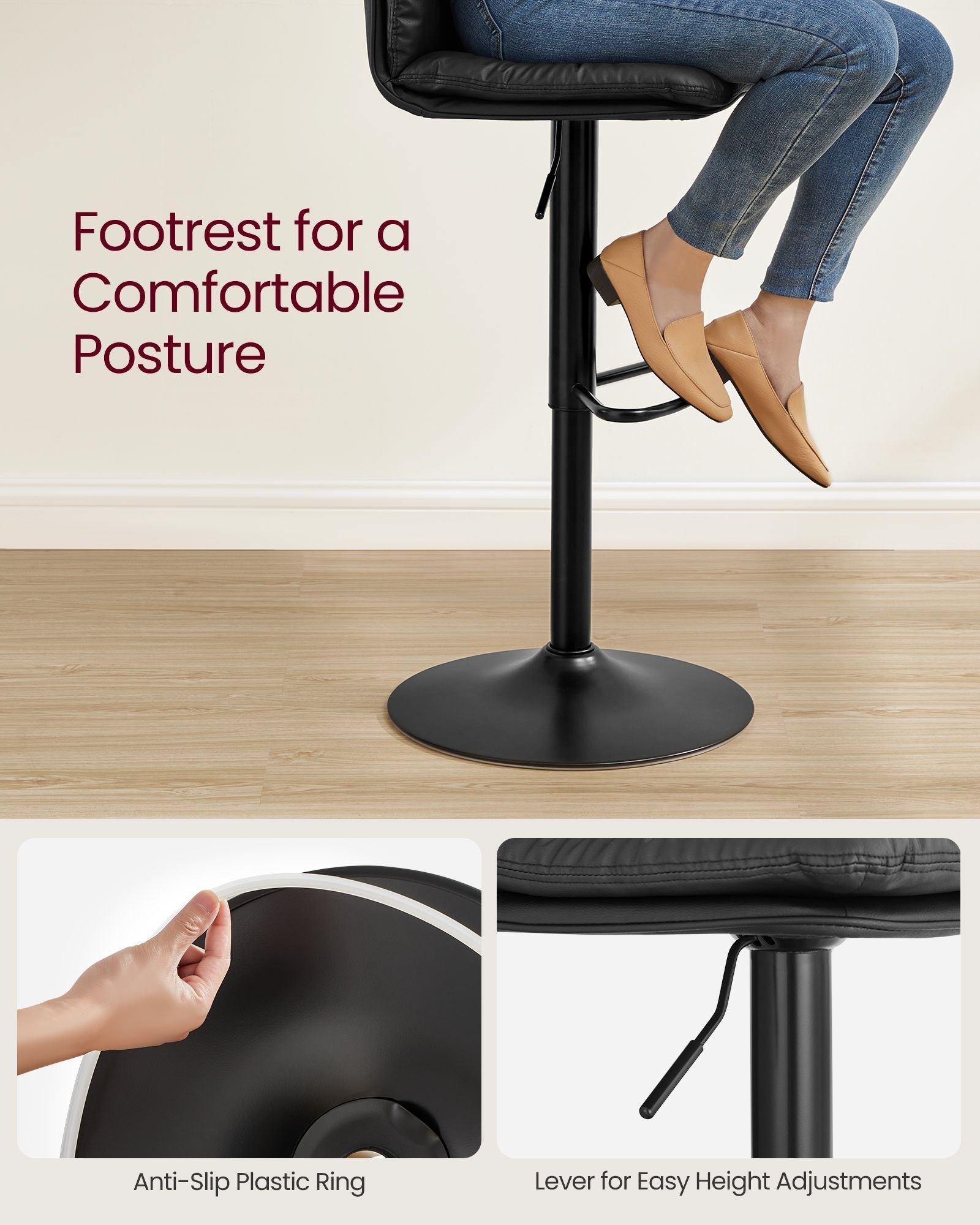Bar Stools Set of 2 - PU - Adjustable