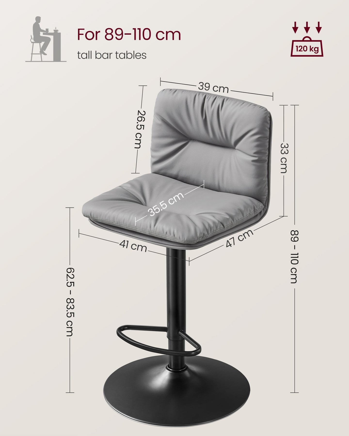Bar Stools Set of 2 - PU - Adjustable