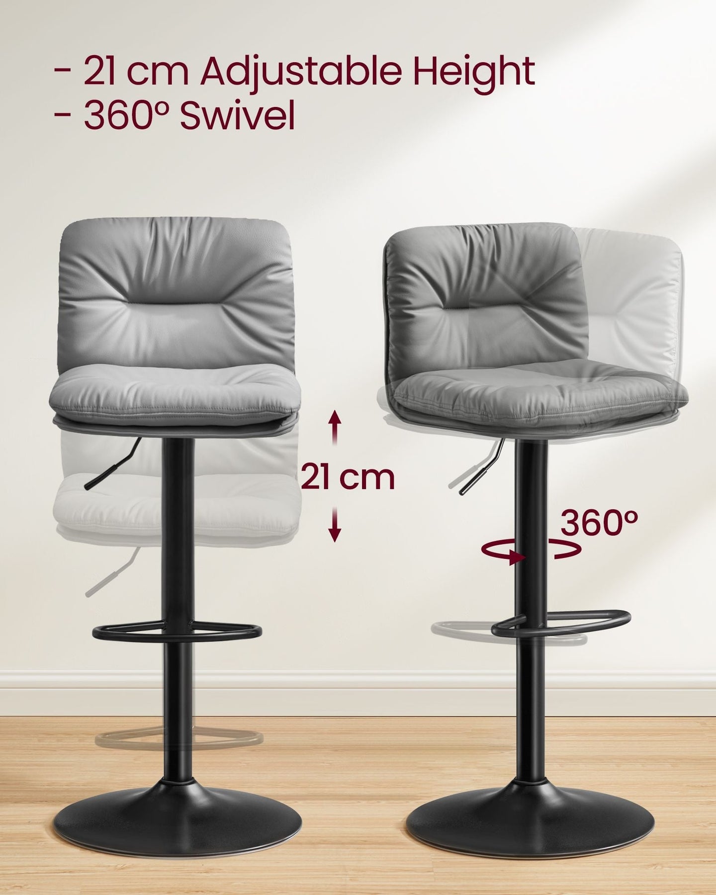 Bar Stools Set of 2 - PU - Adjustable
