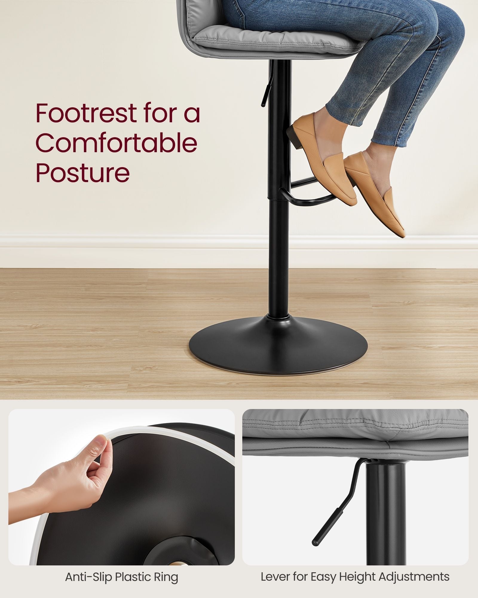 Bar Stools Set of 2 - PU - Adjustable