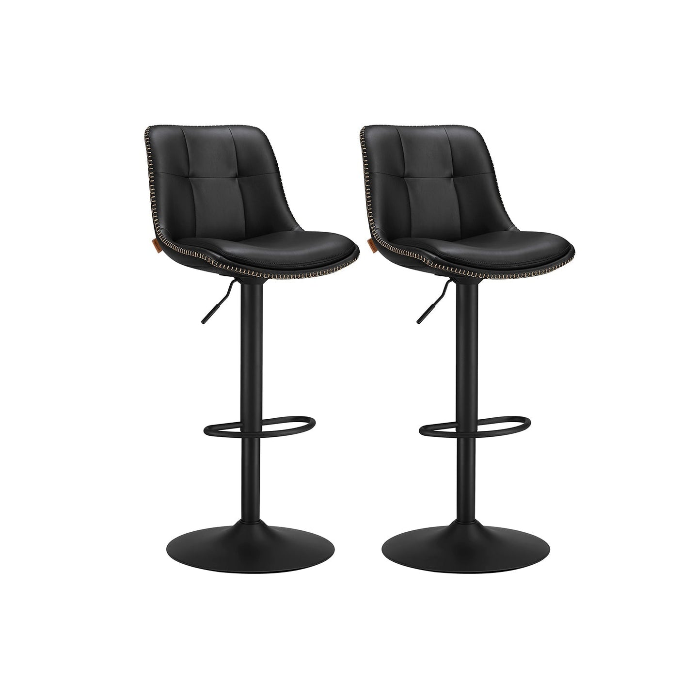 Set of 2 Height Adjustable Swivel Bar Stools - Synthetic Leather - Ink Black - Backrests and Footrests
