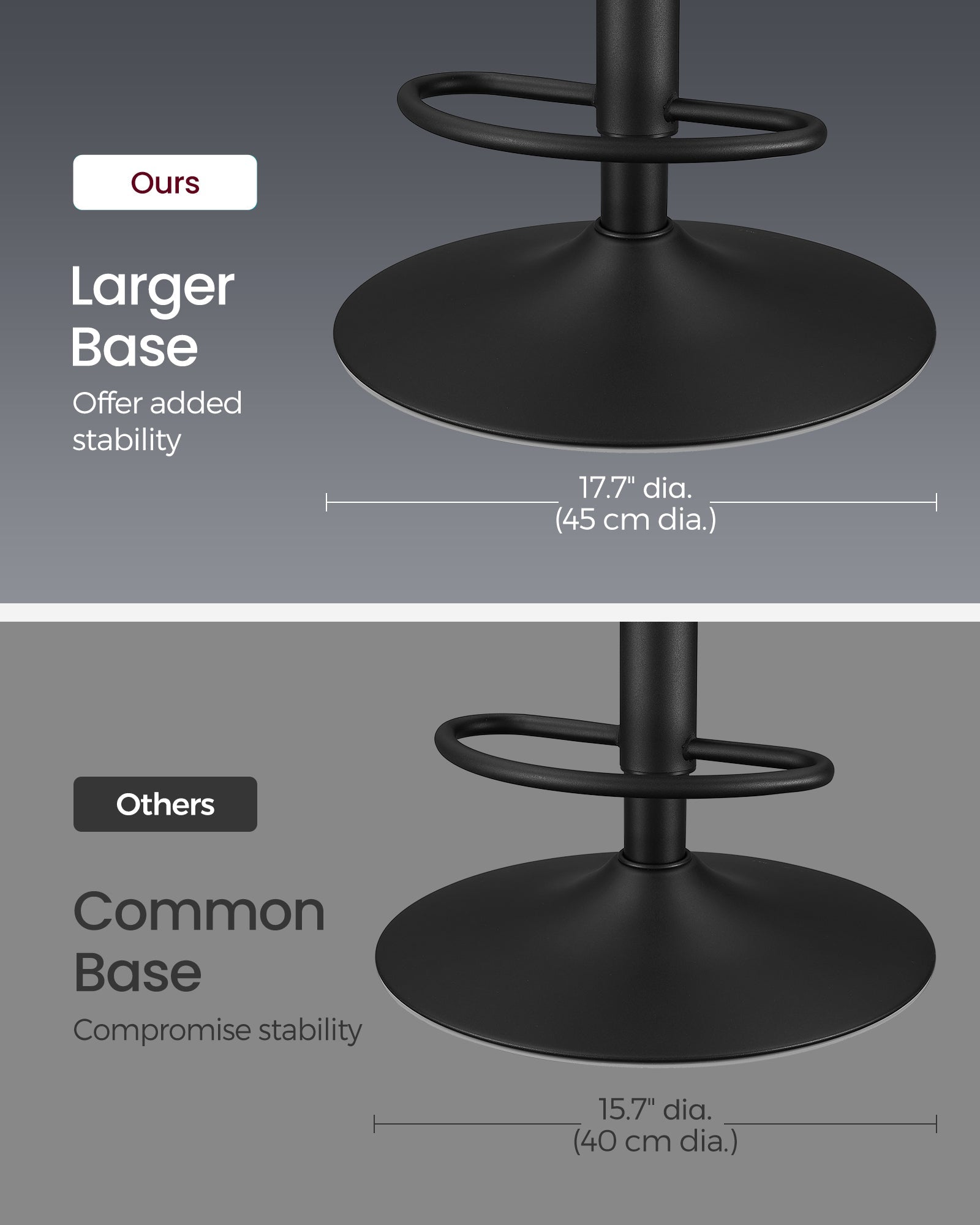 Set of 2 Height Adjustable Swivel Bar Stools - Synthetic Leather - Ink Black - Backrests and Footrests