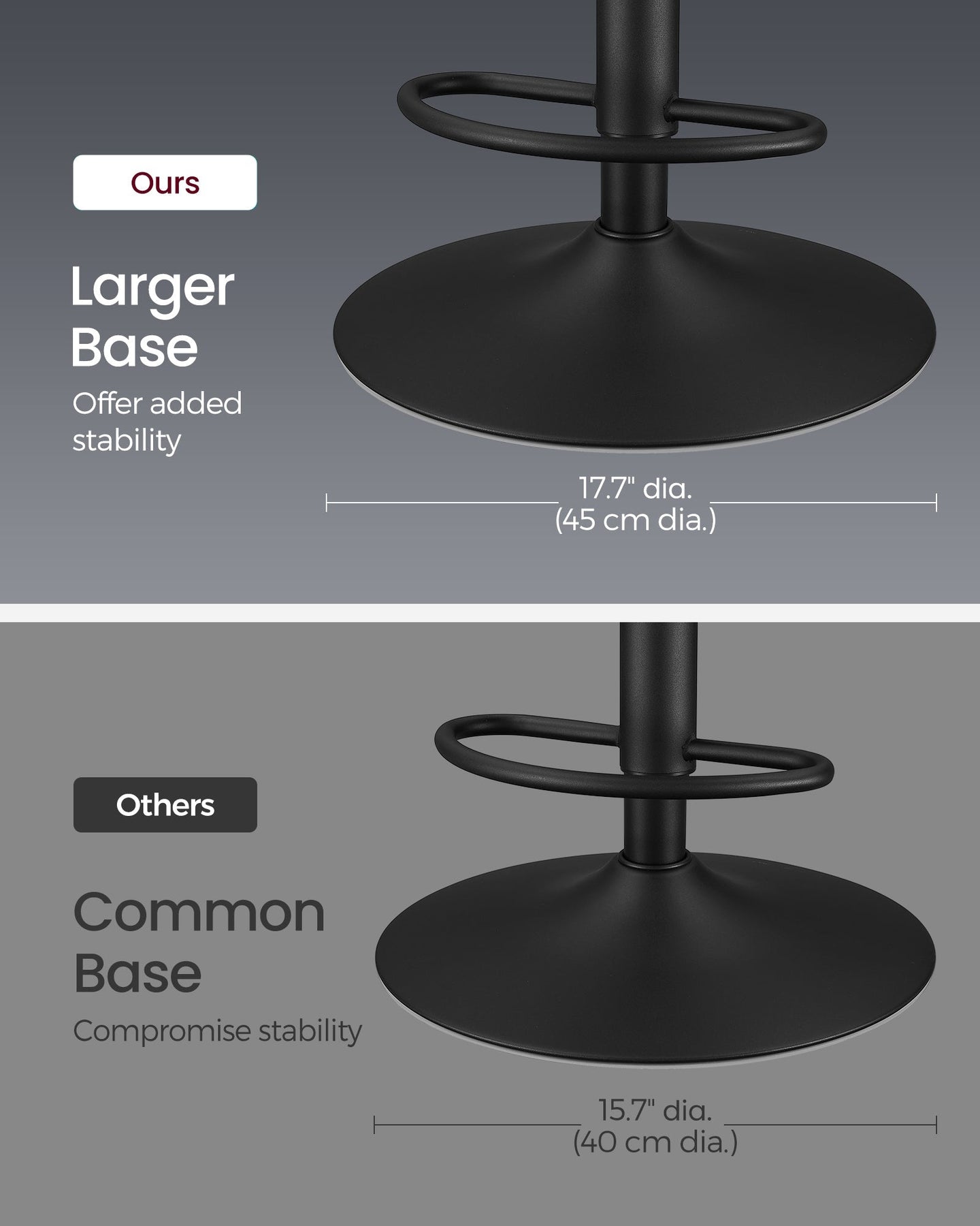Set of 2 Height Adjustable Swivel Bar Stools - Synthetic Leather - Ink Black - Backrests and Footrests