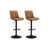 Set of 2 Height Adjustable Bar Stools - Synthetic Leather - Caramel Brown - Swivel Design with Backrests and Footrests