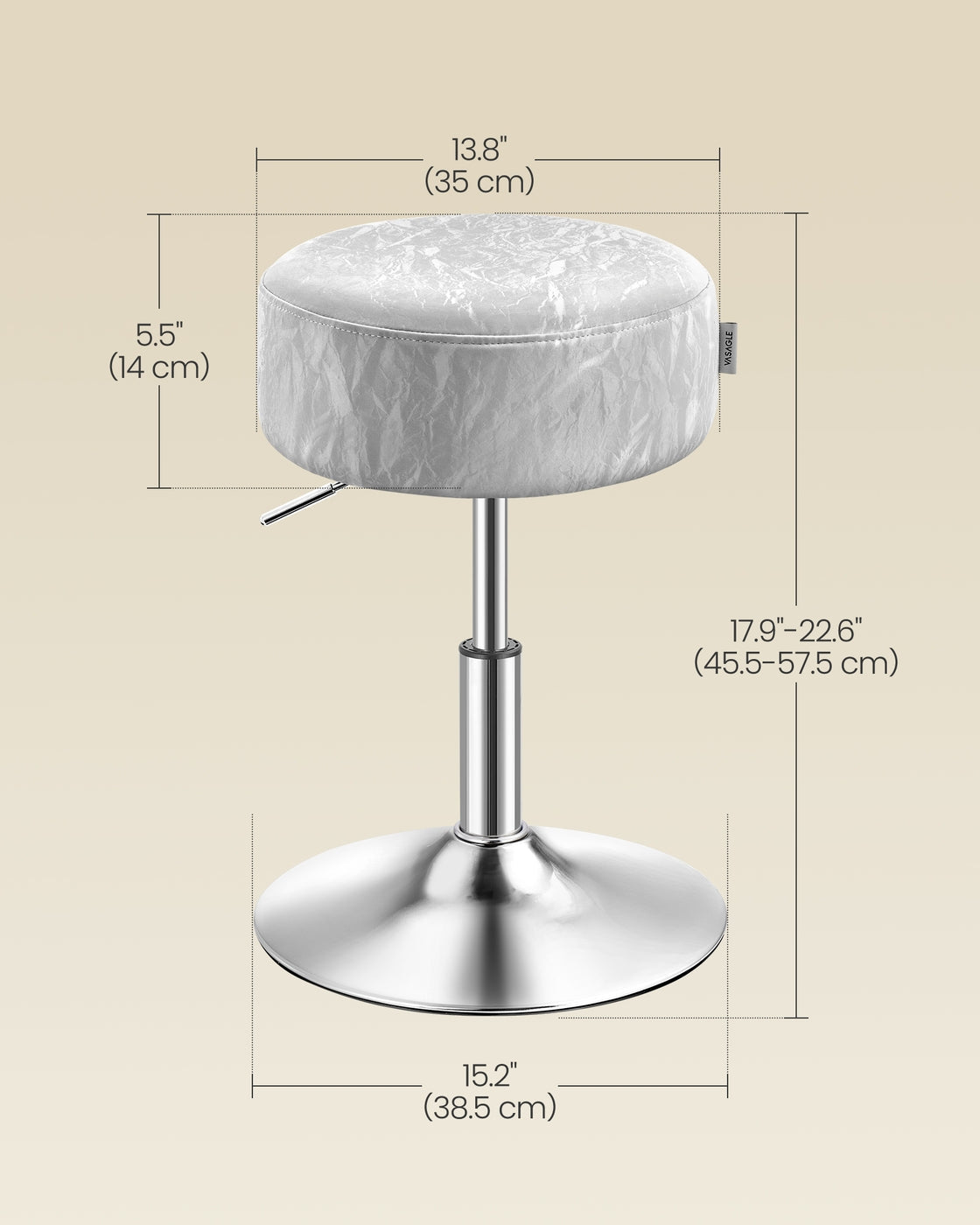 Height Adjustable Stool - PU Upholstery - Cream White - 360° Swivel