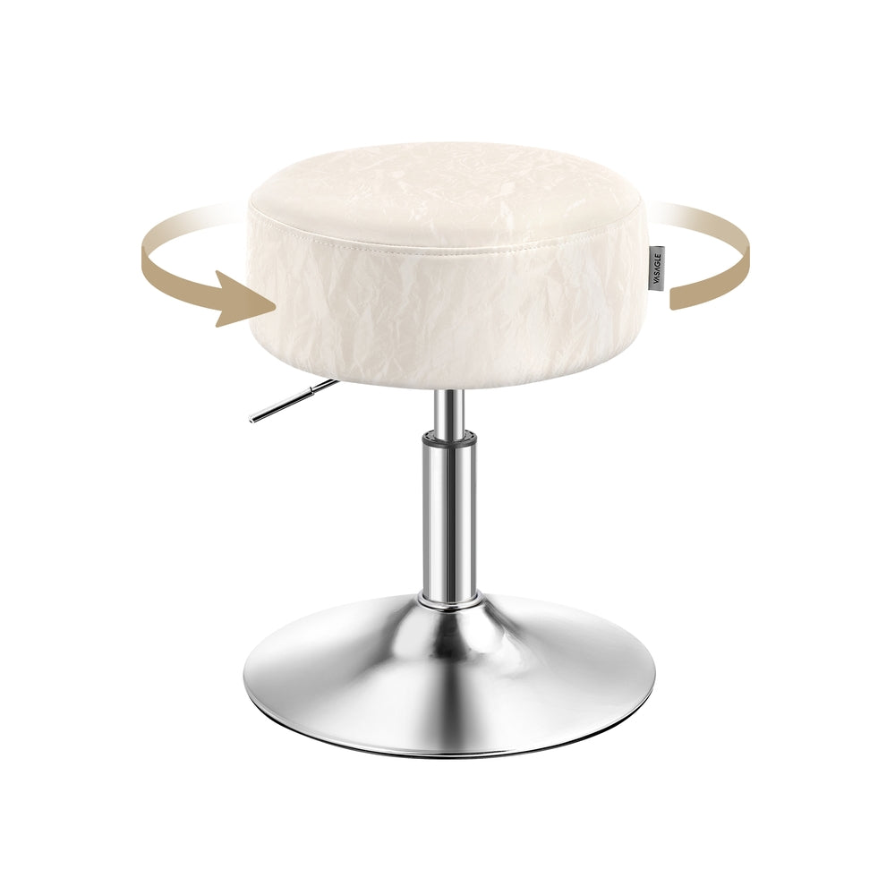 Height Adjustable Makeup Vanity Stool - PU Upholstery - Cream White - 360° Swivel