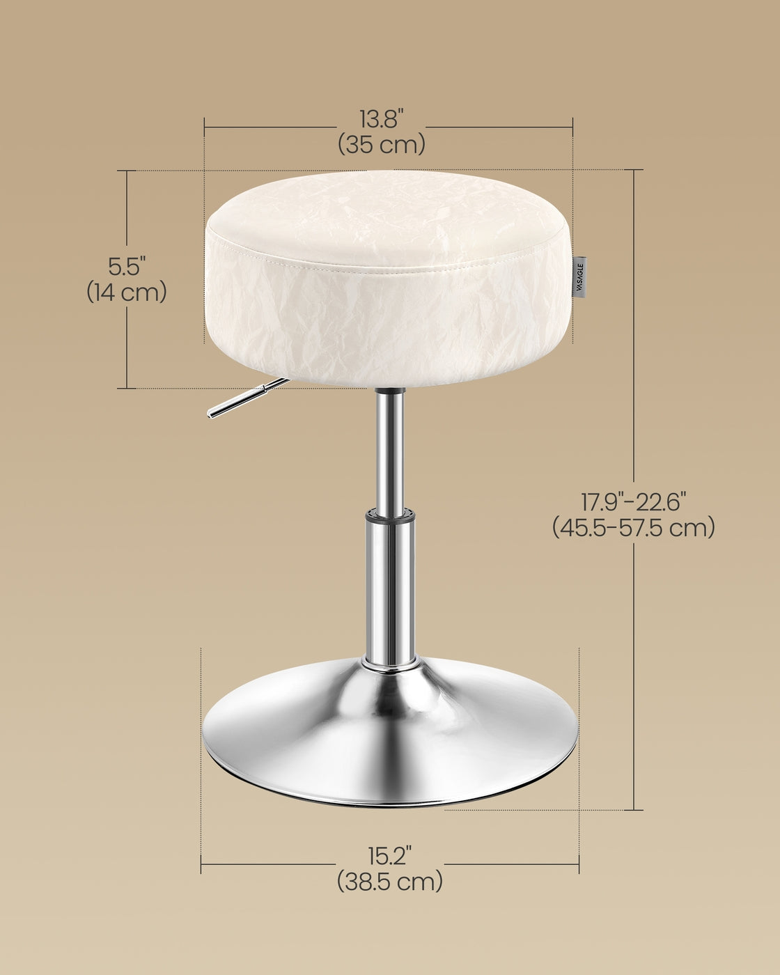 Height Adjustable Makeup Vanity Stool - PU Upholstery - Cream White - 360° Swivel