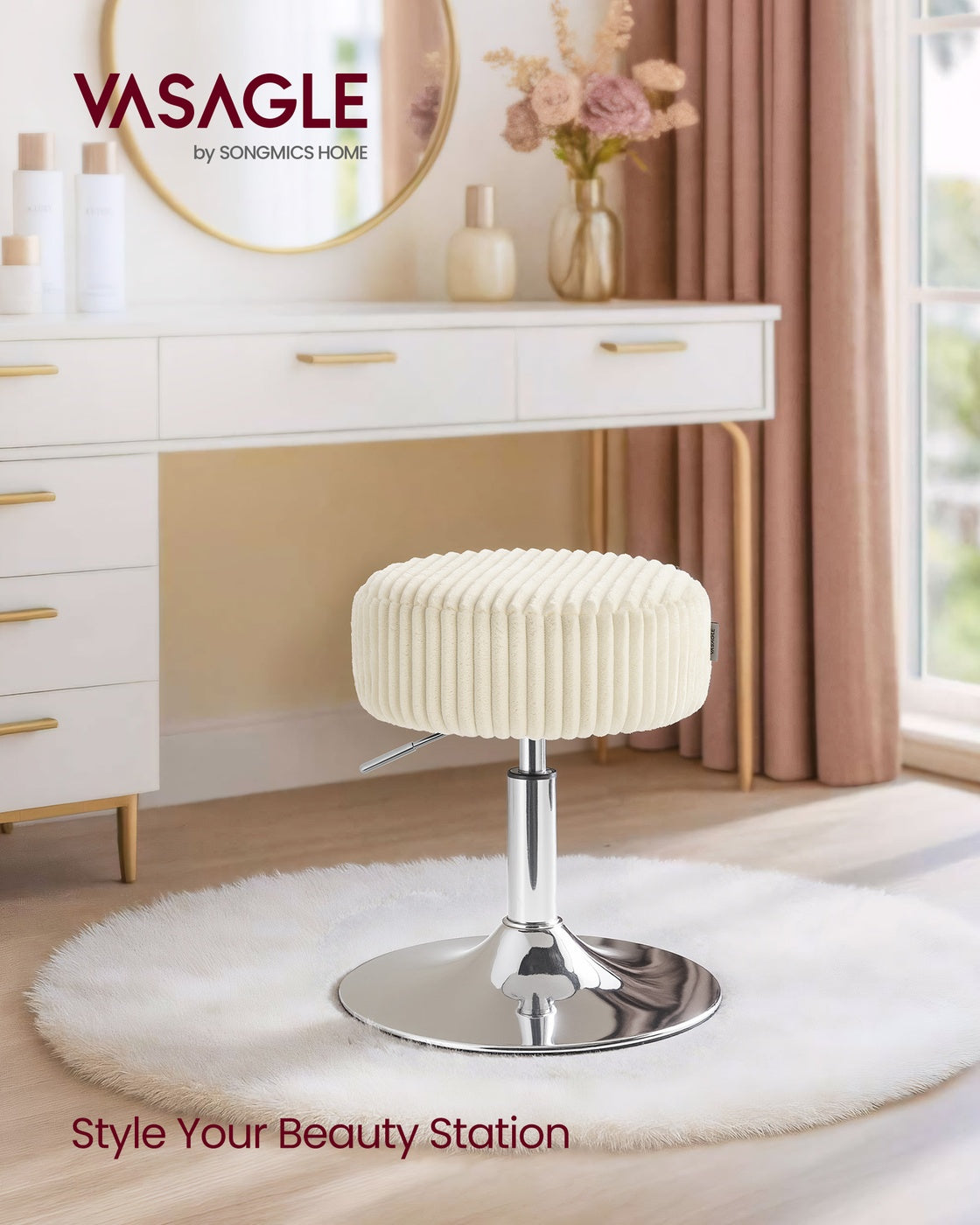 Vanity Stool - Upholstered - Warm White - 15.2Dia. x