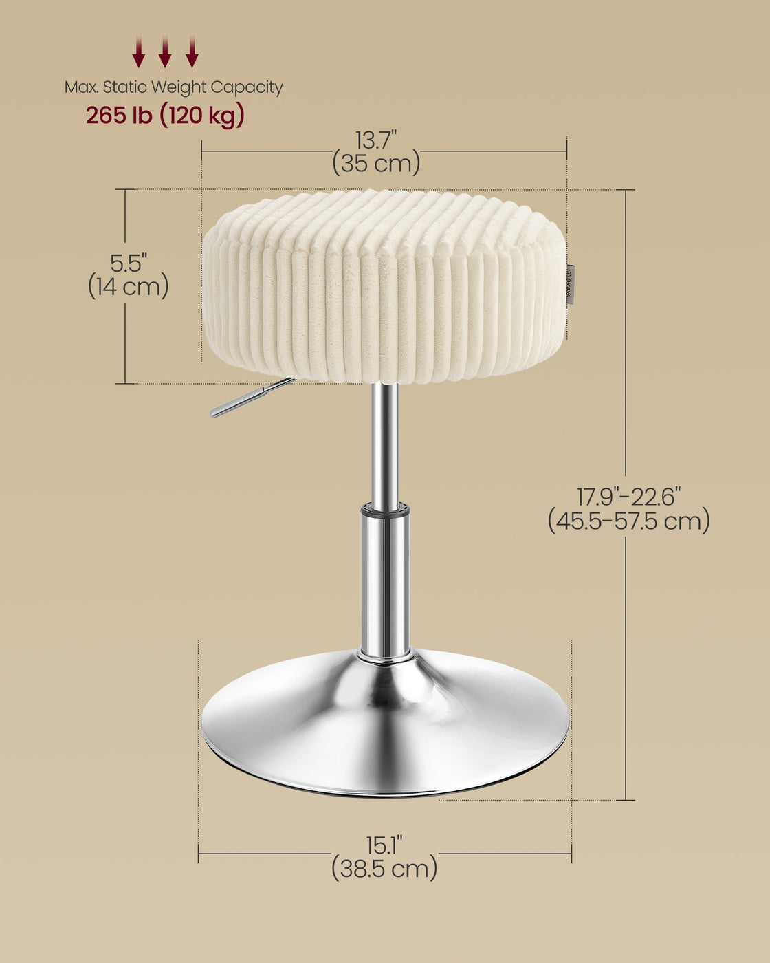 Vanity Stool - Upholstered - Warm White - 15.2Dia. x