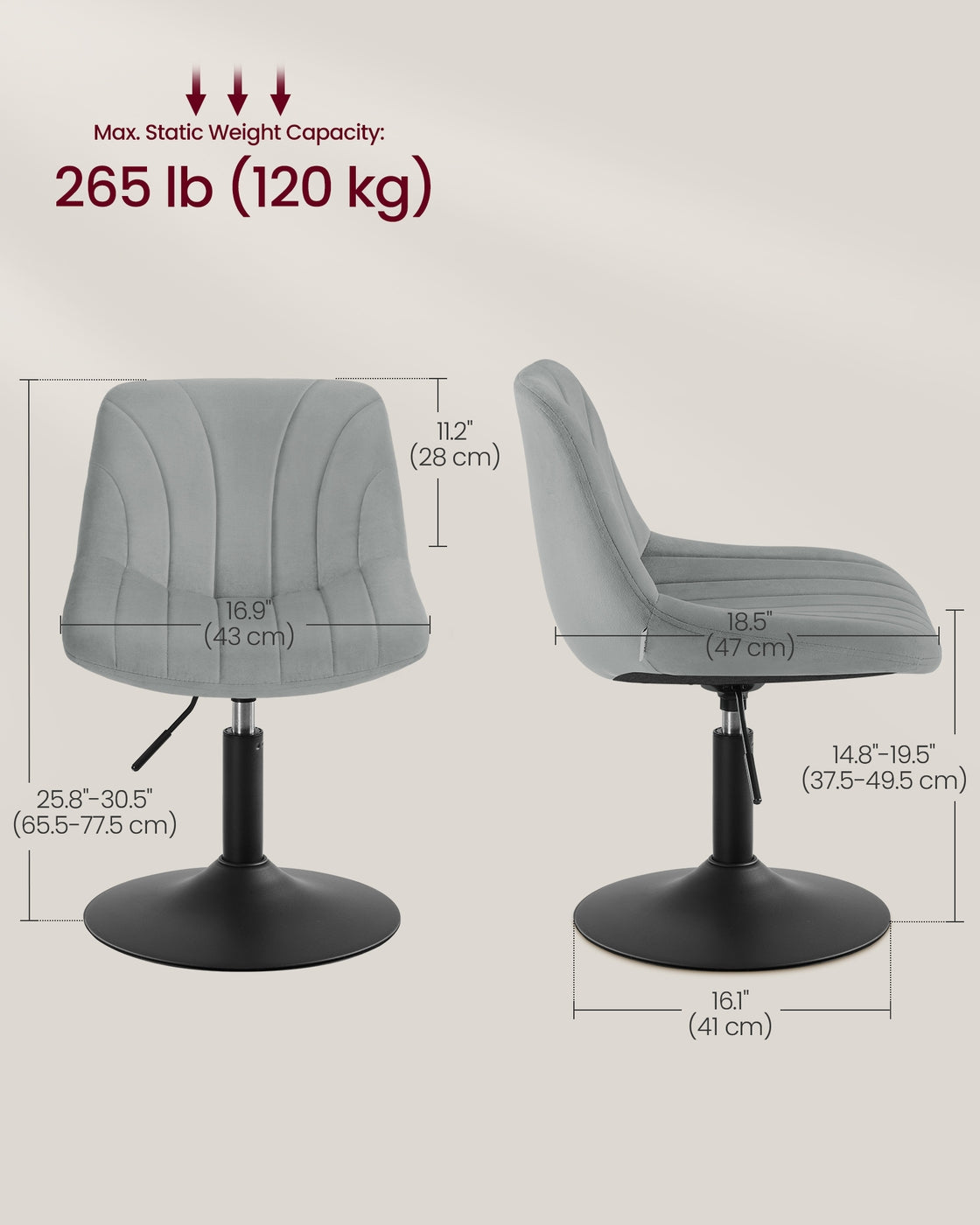 Dressing Table Chair - 360° Swivel - Steel - Adjustable Height