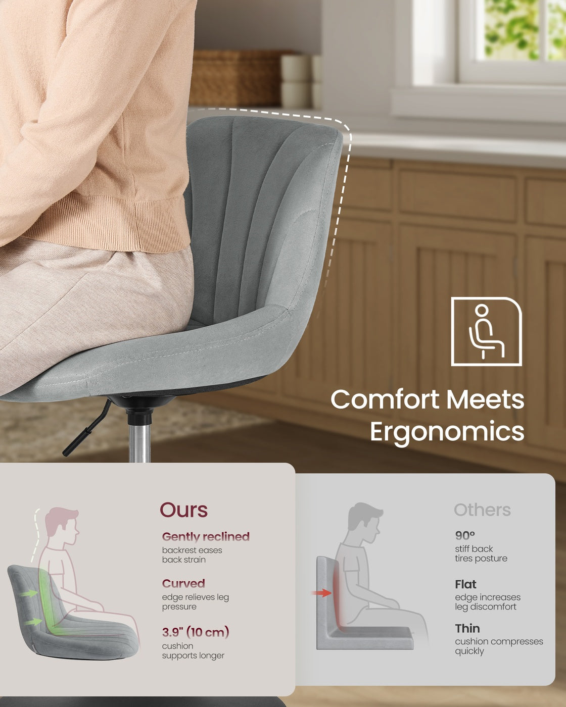 Dressing Table Chair - 360° Swivel - Steel - Adjustable Height