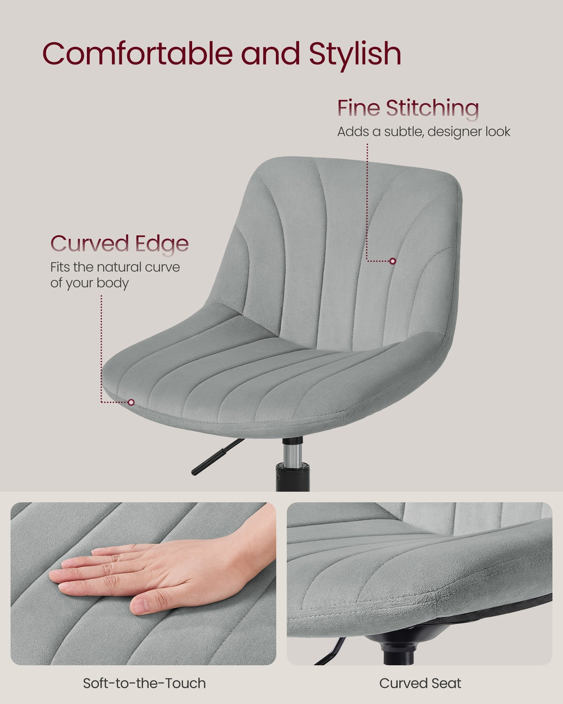 Dressing Table Chair - 360° Swivel - Steel - Adjustable Height