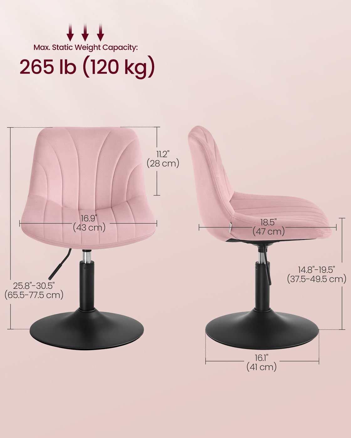 Dressing Table Chair - 360° Swivel - Velvet - Adjustable Height